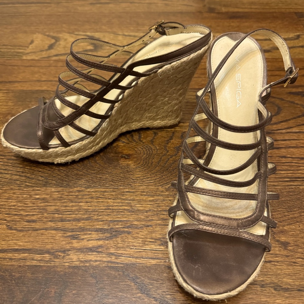 Via Spiga bronze caged espadrille wedges